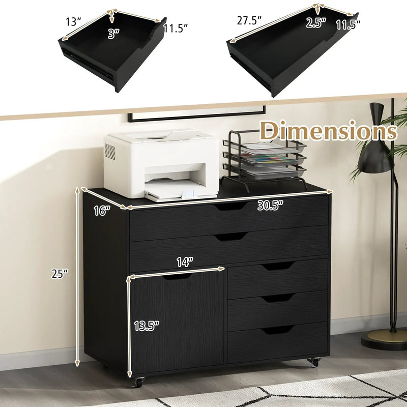 Modern Vertical 5-Drawer Mobile Chest with Door 5 Casters by DirectDeals
