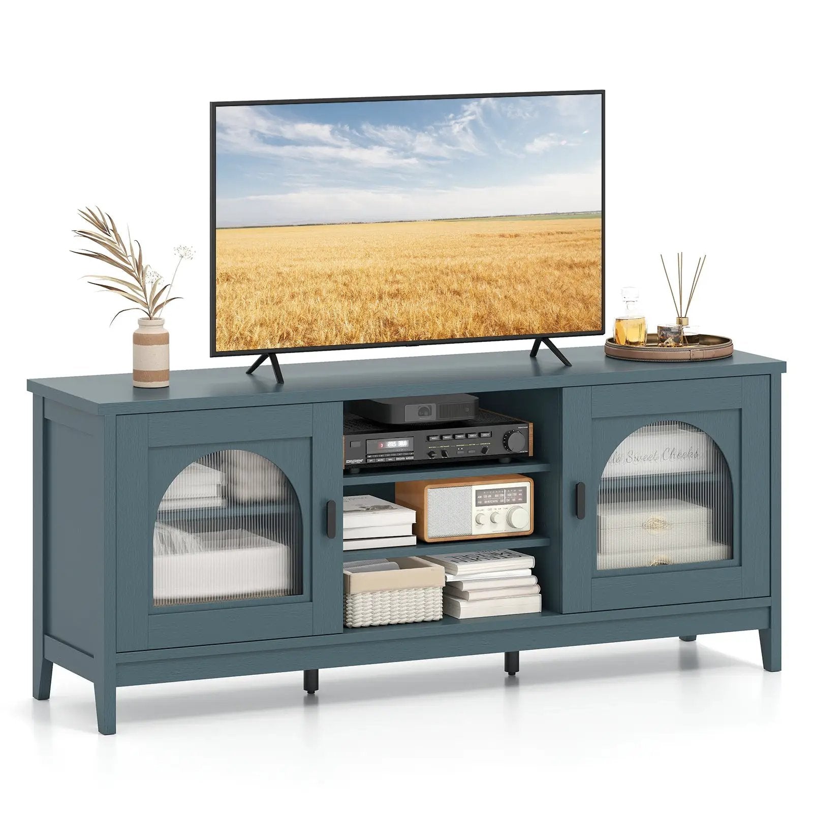 Modern Vintage TV Cabinet with Adjustable Shelves and 2 Cable Holes for TVs up to 65 Inches by DirectDeals