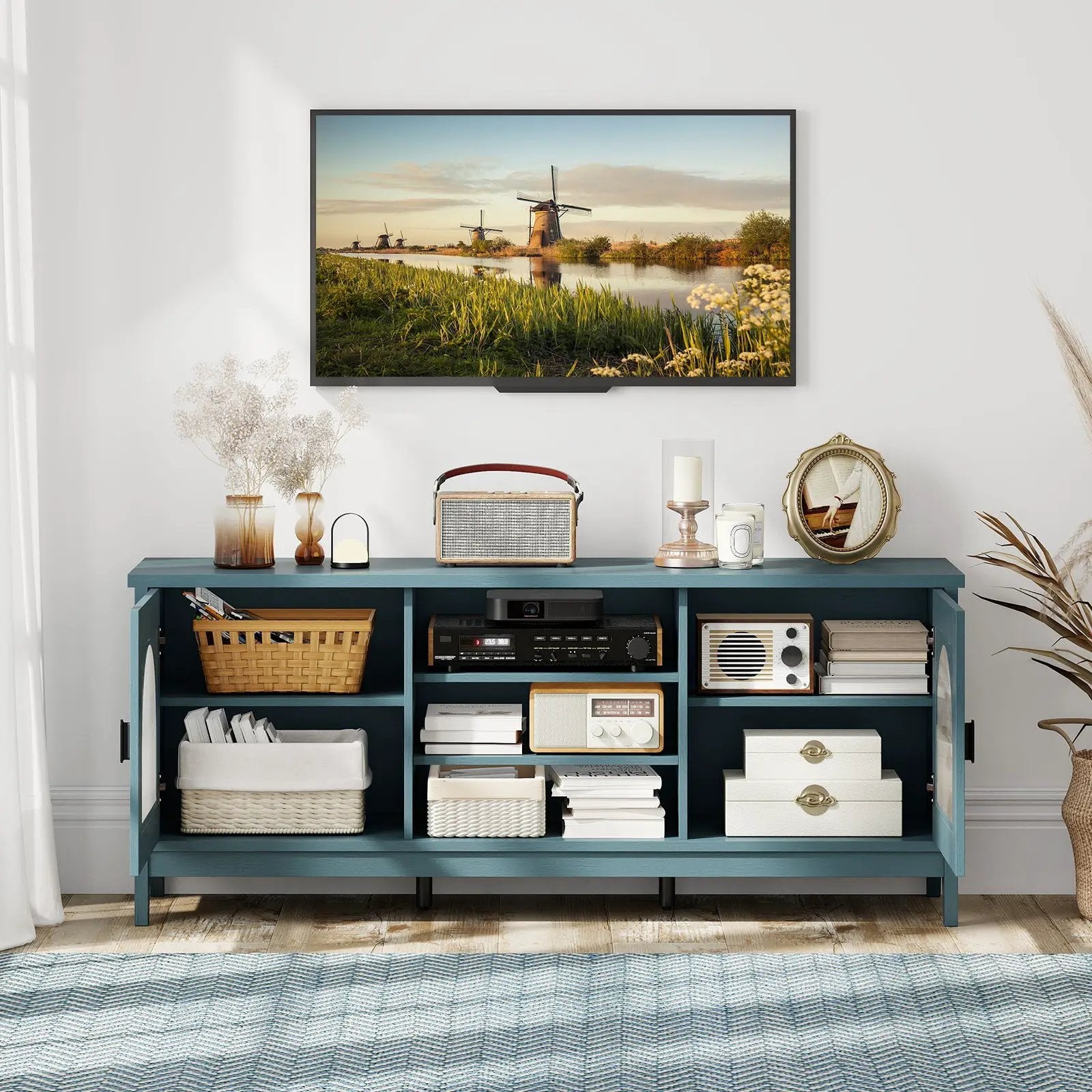 Modern Vintage TV Cabinet with Adjustable Shelves and 2 Cable Holes for TVs up to 65 Inches by DirectDeals