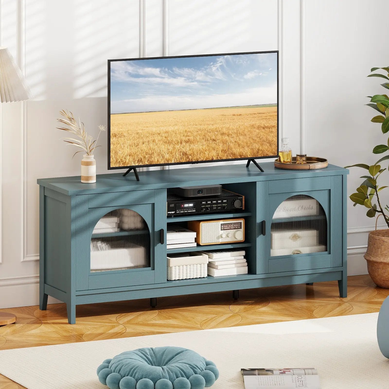 Modern Vintage TV Cabinet with Adjustable Shelves and 2 Cable Holes for TVs up to 65 Inches by DirectDeals