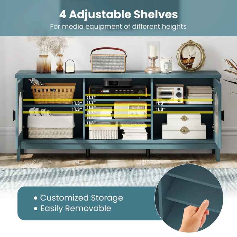 Modern Vintage TV Cabinet with Adjustable Shelves and 2 Cable Holes for TVs up to 65 Inches by DirectDeals