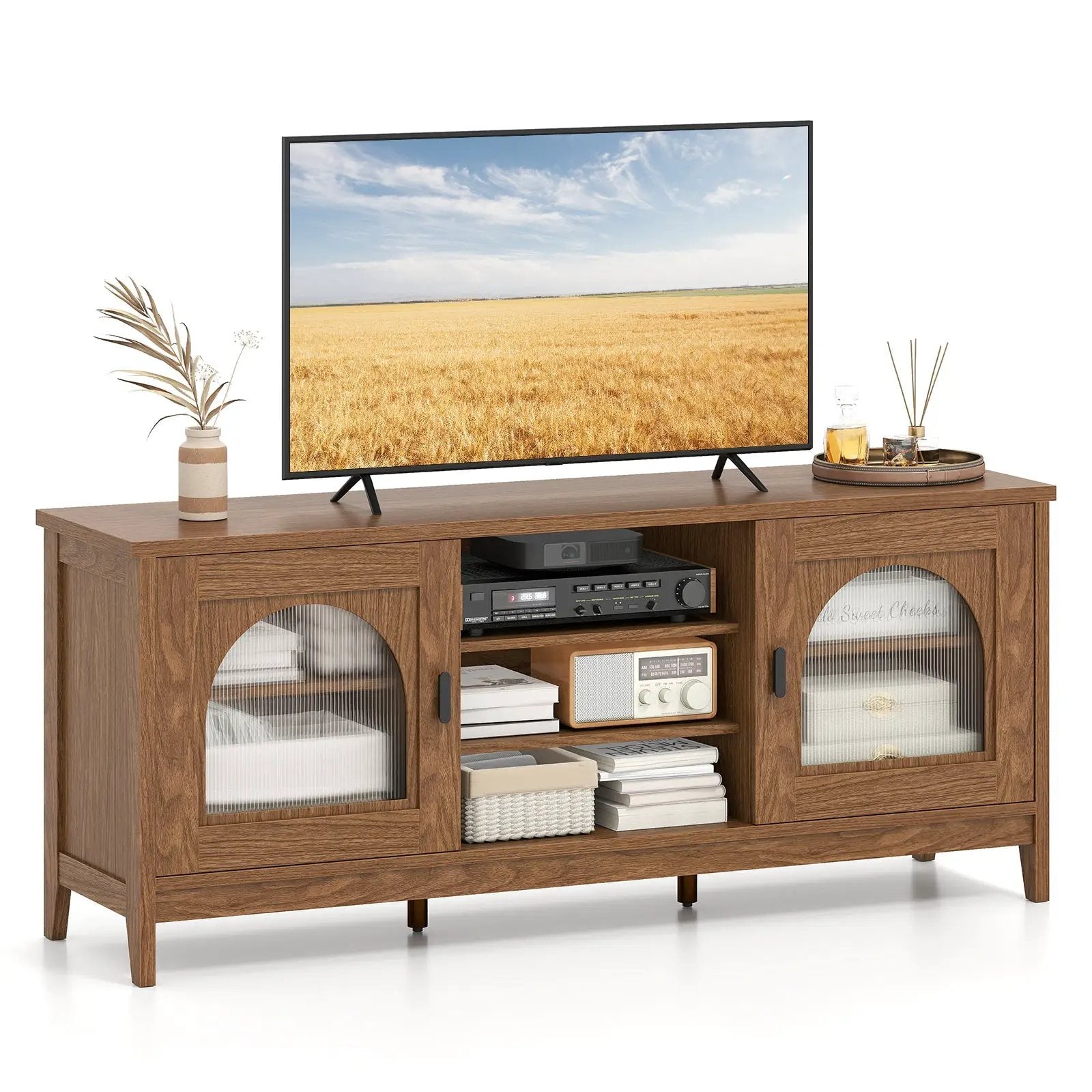Modern Vintage TV Cabinet with Adjustable Shelves and 2 Cable Holes for TVs up to 65 Inches by DirectDeals