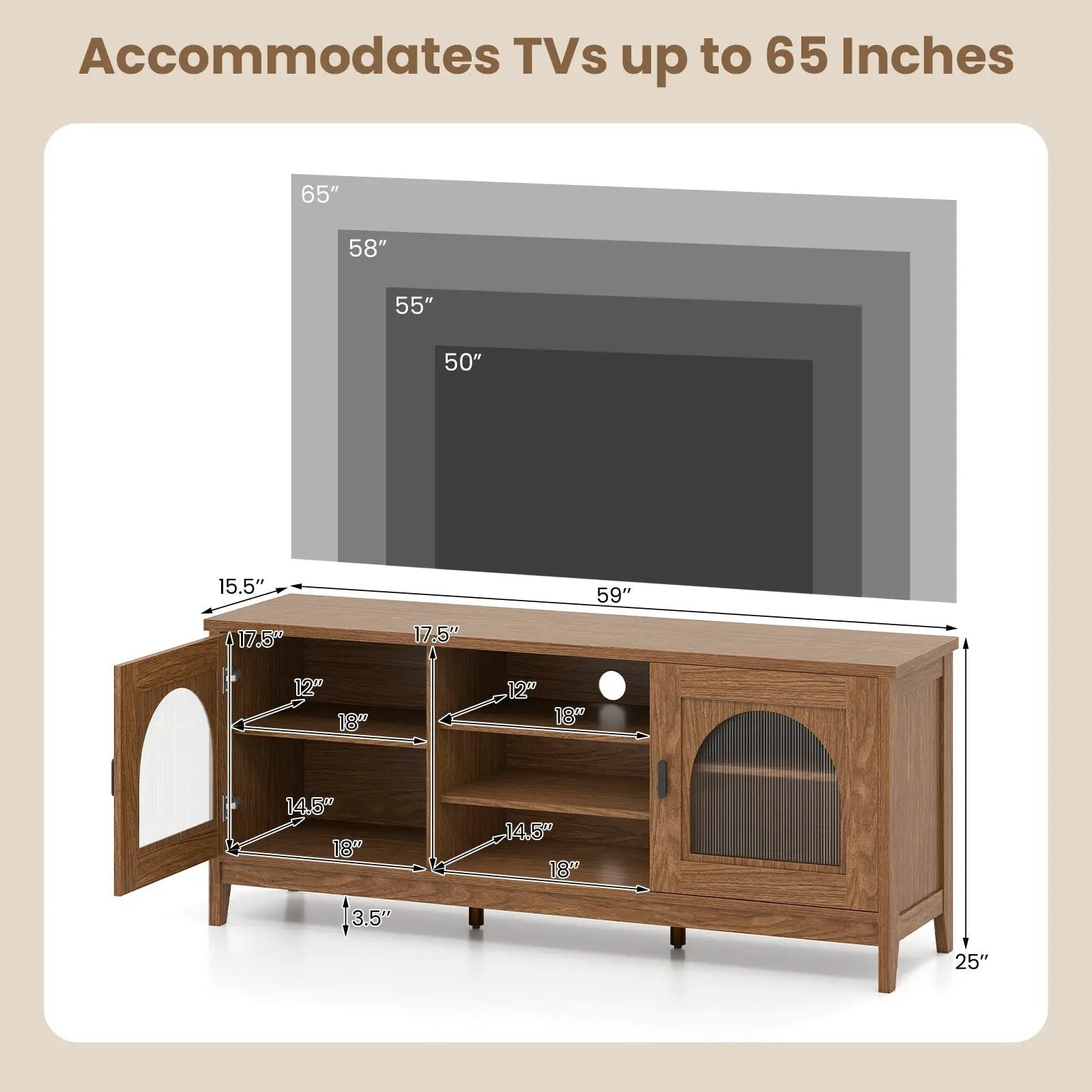 Modern Vintage TV Cabinet with Adjustable Shelves and 2 Cable Holes for TVs up to 65 Inches by DirectDeals