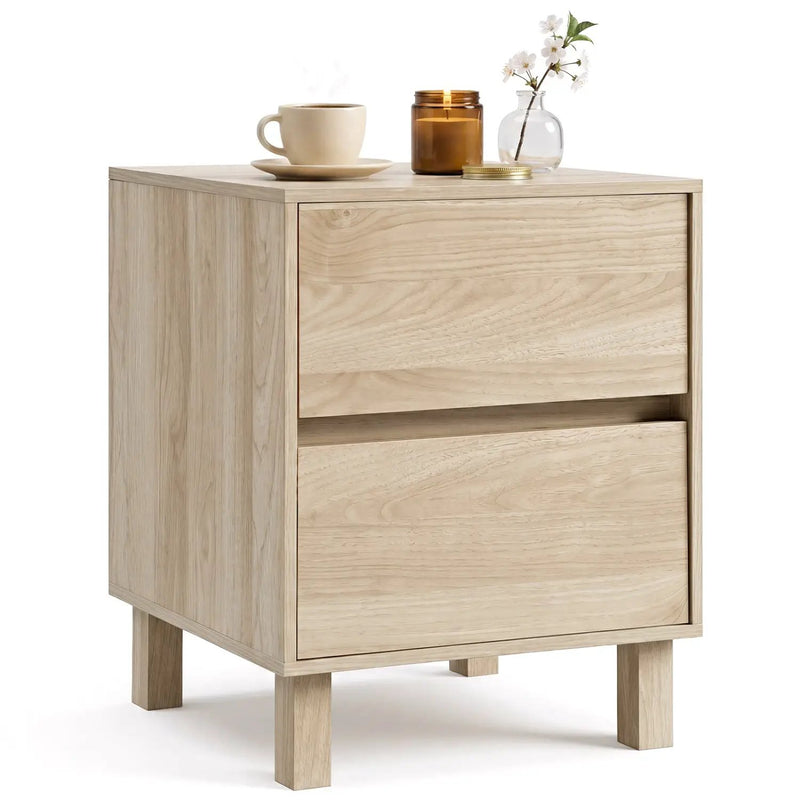 End Table with 2 Storage Drawers - Natural Wood Finish by DirectDeals