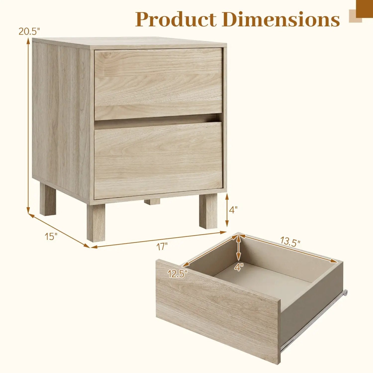 End Table with 2 Storage Drawers - Natural Wood Finish by DirectDeals