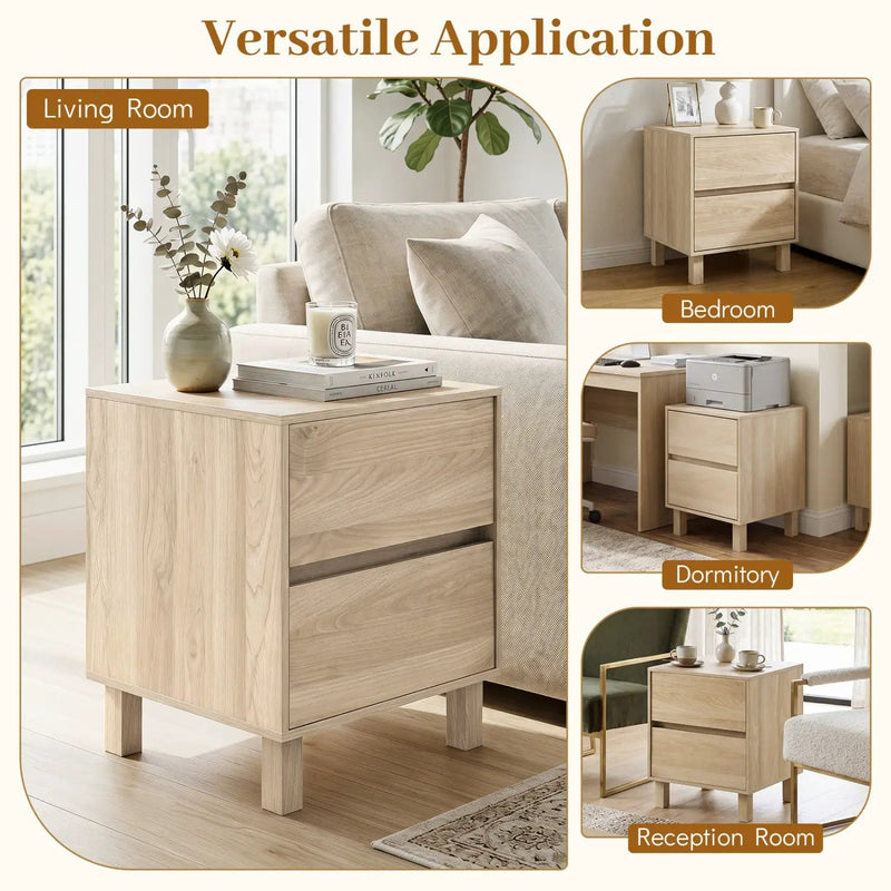 End Table with 2 Storage Drawers - Natural Wood Finish by DirectDeals