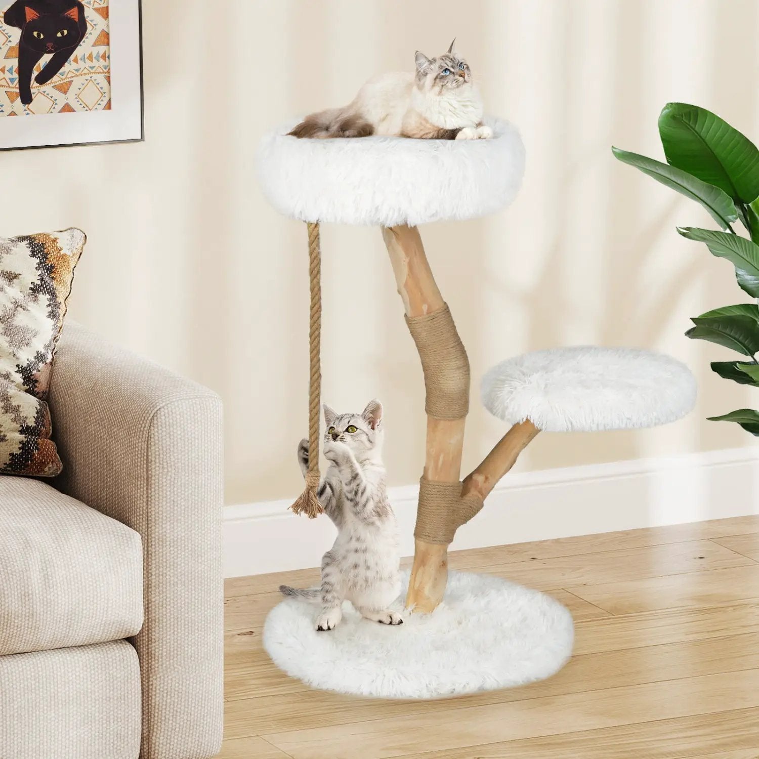Wooden Cat Tree Tower with Perch and Scratching Posts by DirectDeals