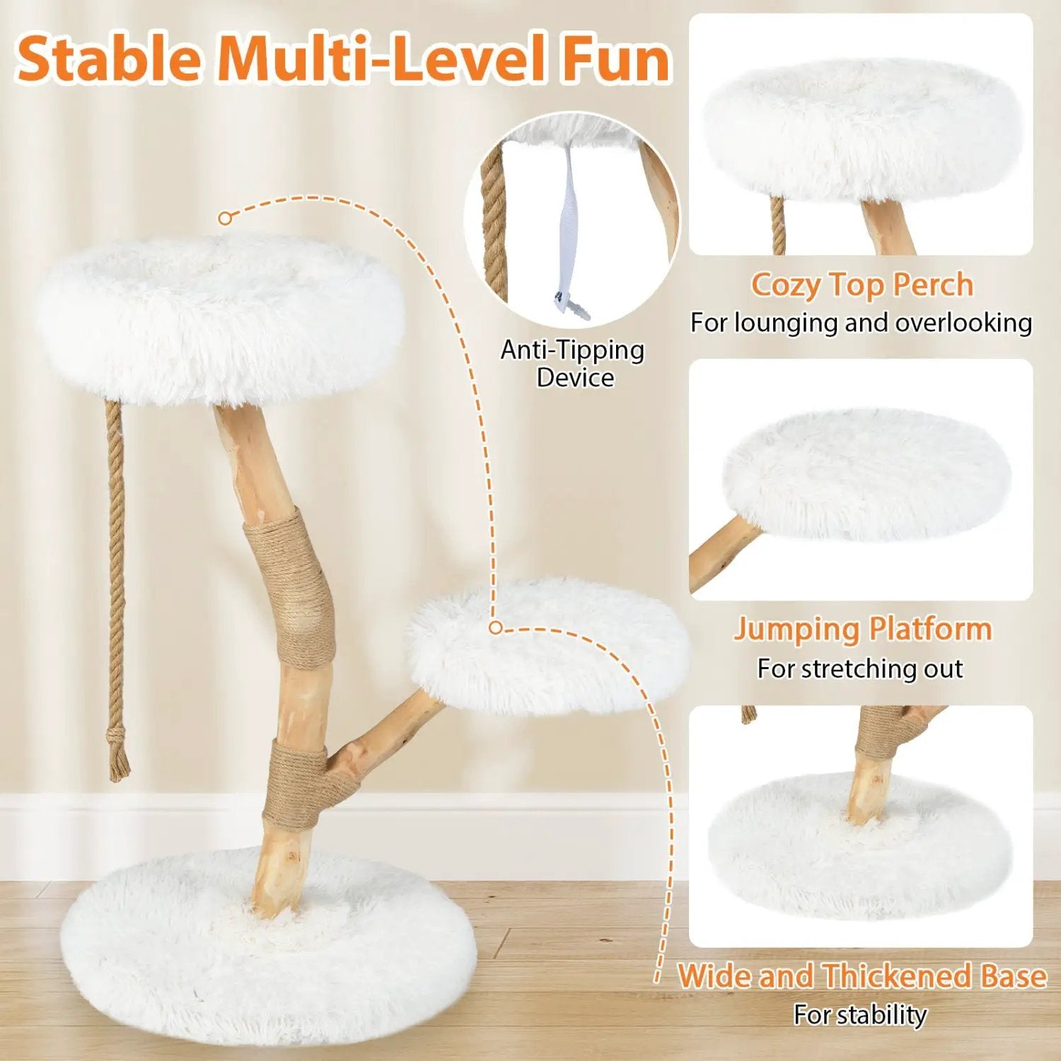 Wooden Cat Tree Tower with Perch and Scratching Posts by DirectDeals