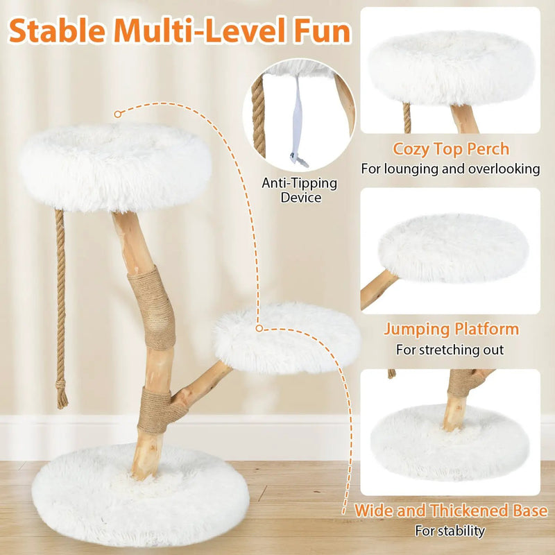 Wooden Cat Tree Tower with Perch and Scratching Posts by DirectDeals