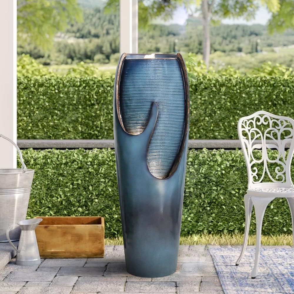 Concrete Turquoise Cracked Jar Outdoor Fountain 38 Inch, photo 2 of 11