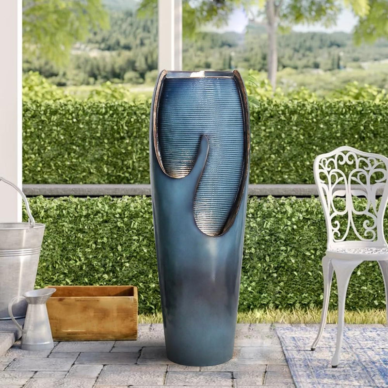 Concrete Turquoise Cracked Jar Outdoor Fountain 38 Inch, photo 2 of 11