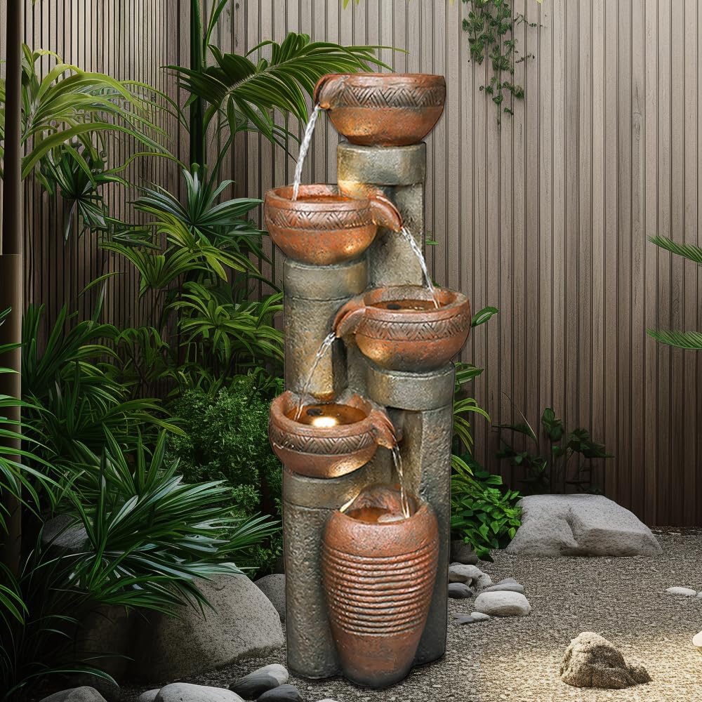 Resin Copper Bowl Cascading Column Fountain 39 Inch, photo 2 of 7