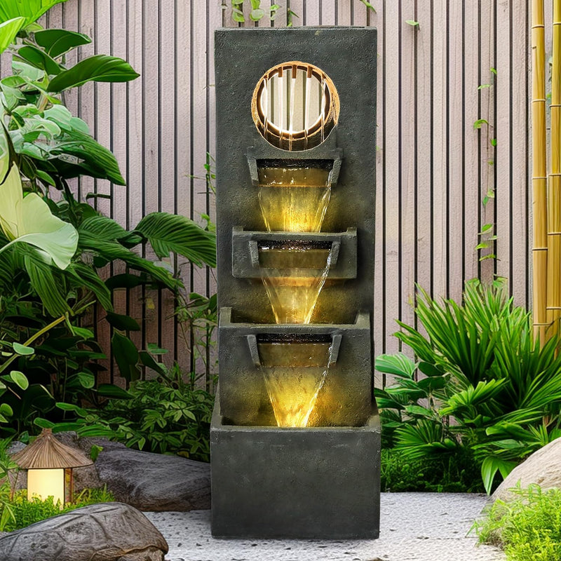 Resin Moon Gate Outdoor Water Fountain 39 Inch Warm LED, photo 2 of 10