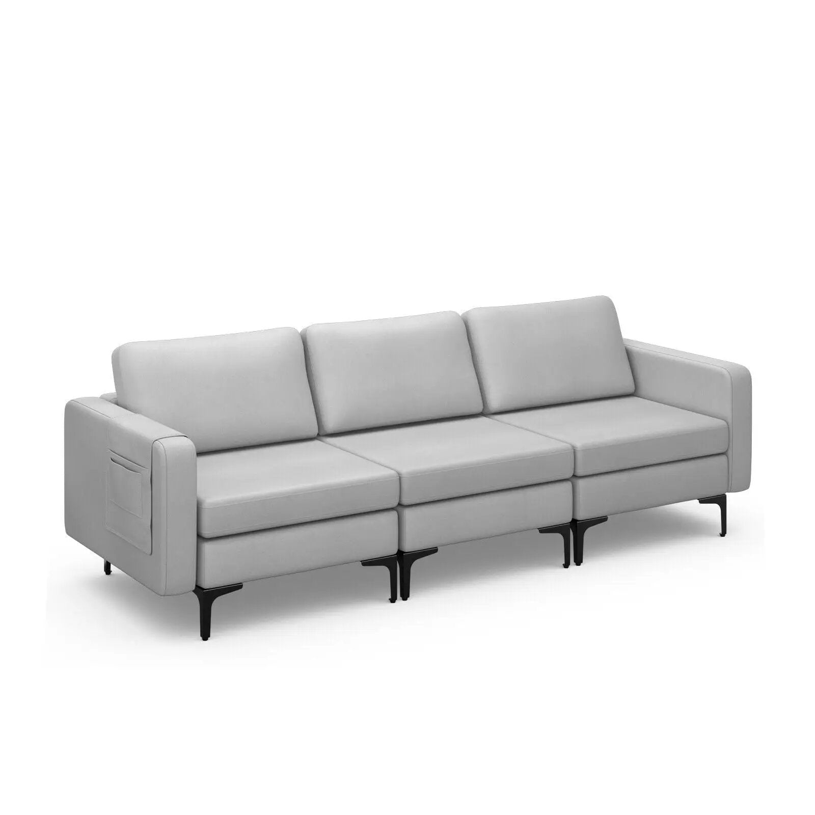 3-Seat Sectional Sofa Couch with Armrest Magazine Pocket and Metal Leg by DirectDeals