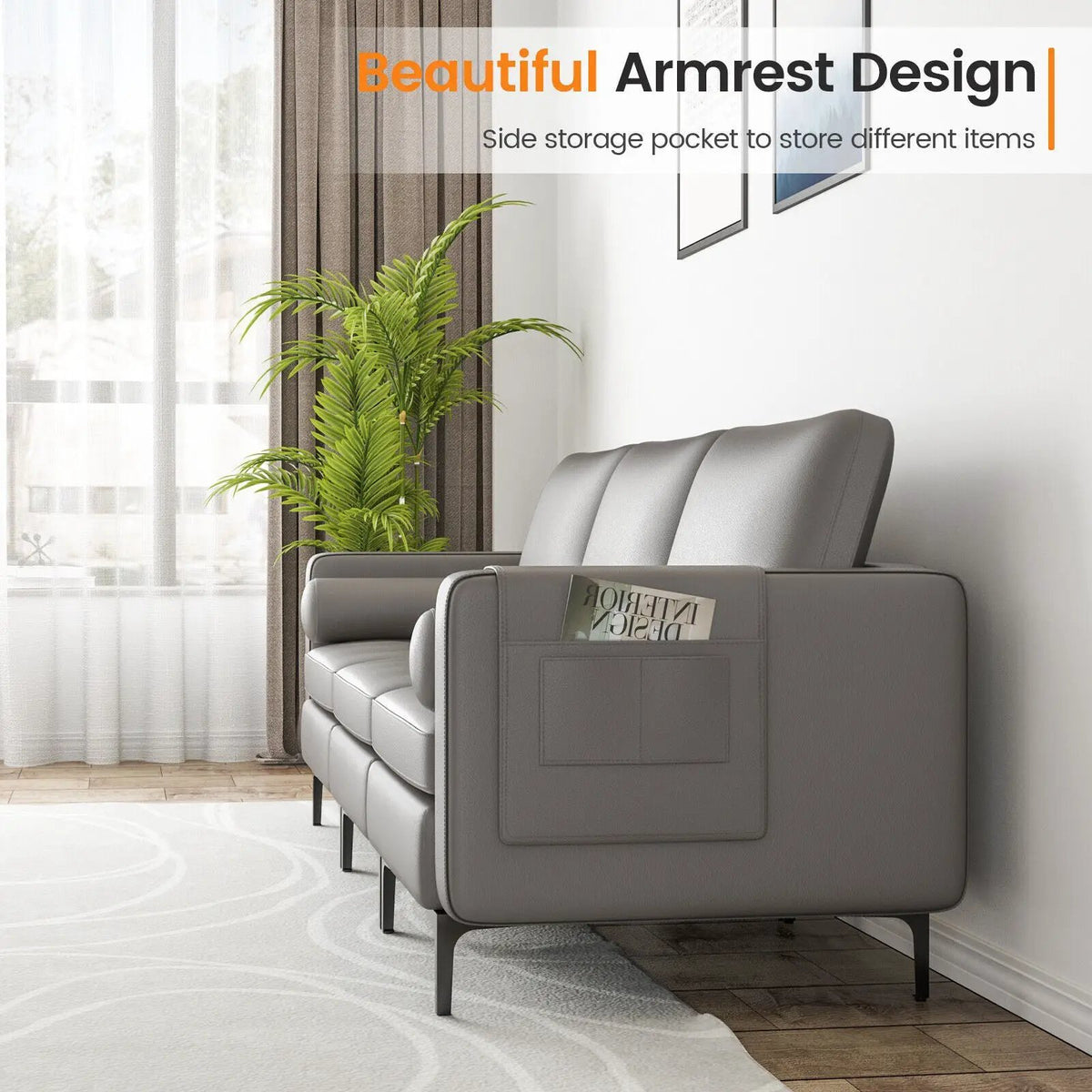 Modular 1/2/3/4-Seat L-Shaped Sectional Sofa Couch with Socket USB Port-3-Seat with USB port, photo 10 of 12