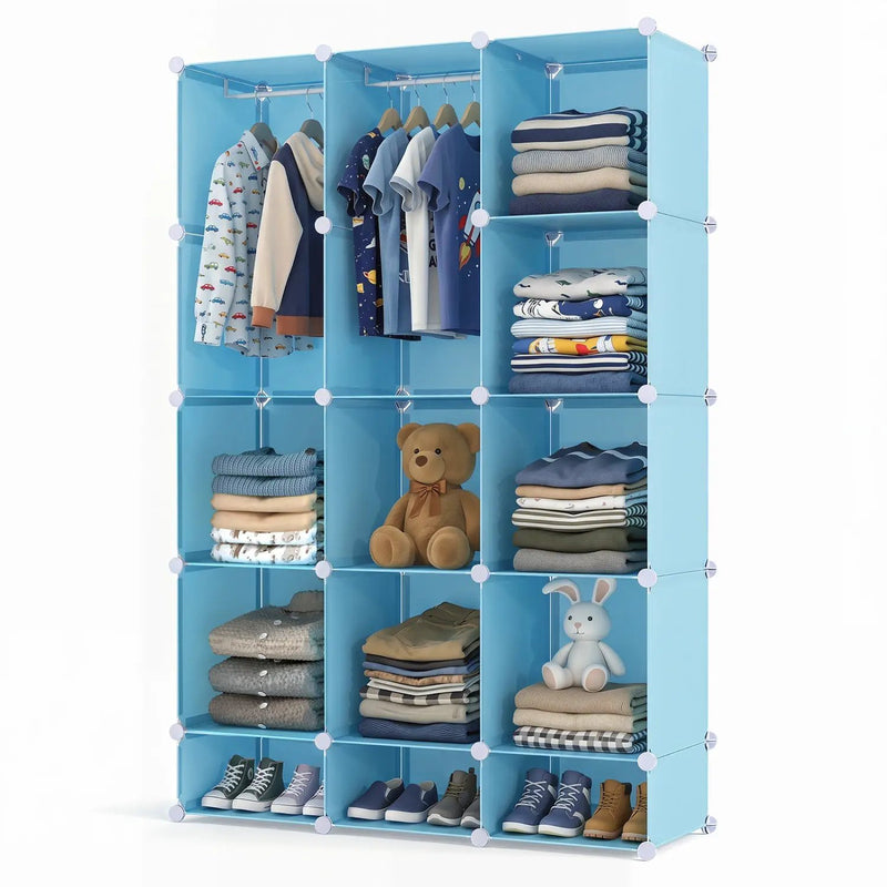 13-Cube Modular Kids Wardrobe with Hanging Rod and Shelves by DirectDeals