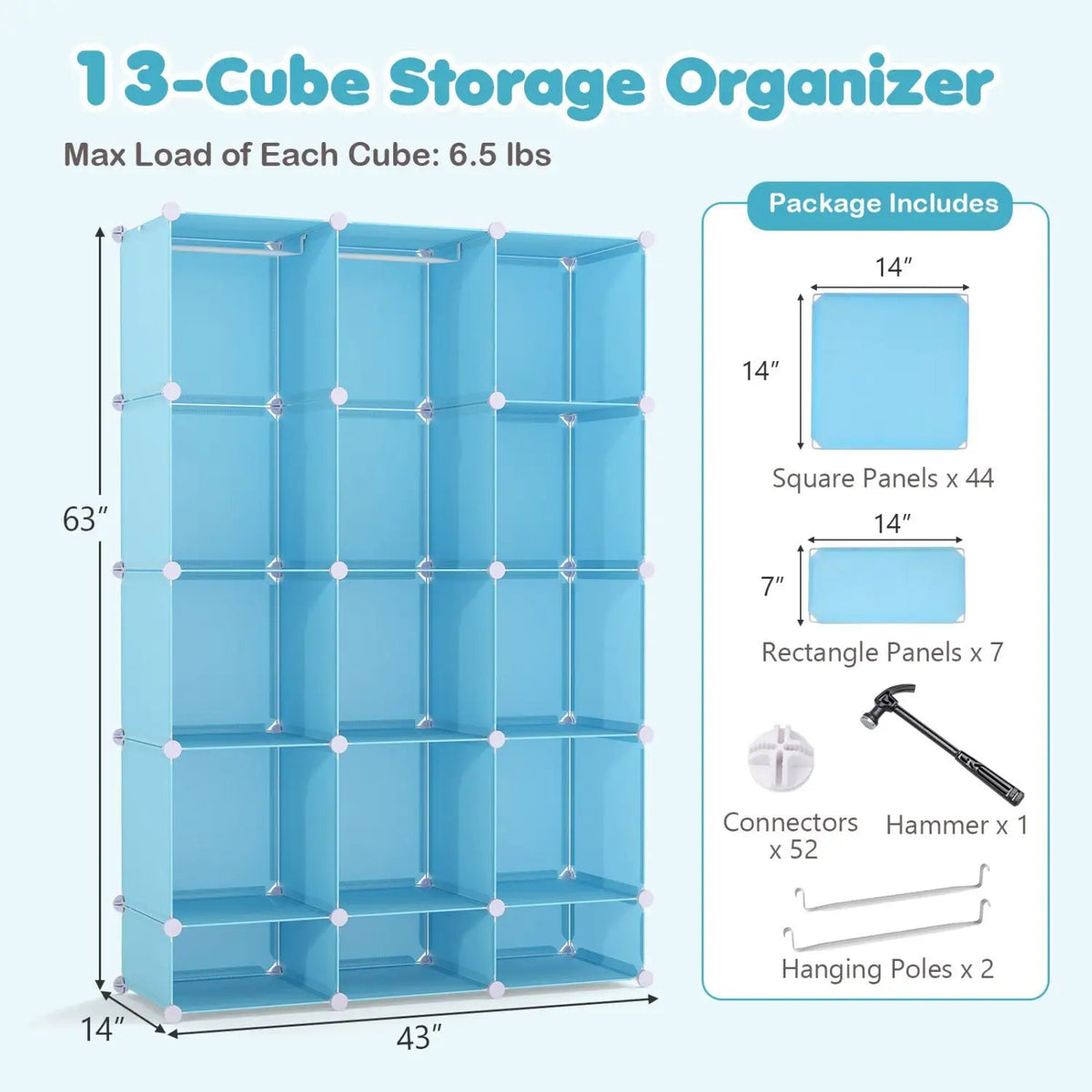 13-Cube Modular Kids Wardrobe with Hanging Rod and Shelves, photo 5 of 24