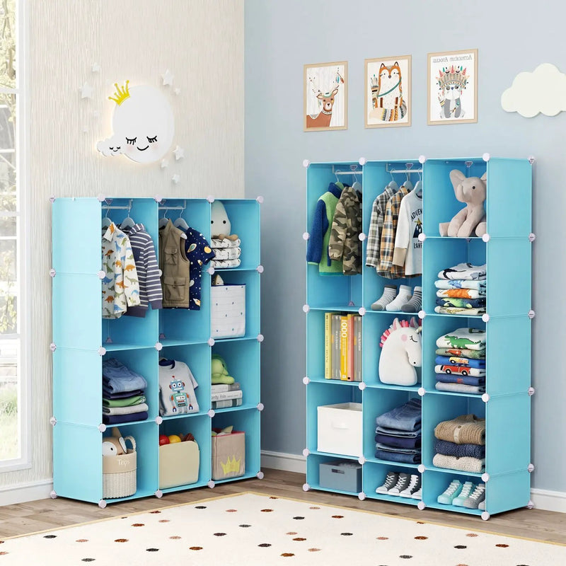13-Cube Modular Kids Wardrobe with Hanging Rod and Shelves by DirectDeals