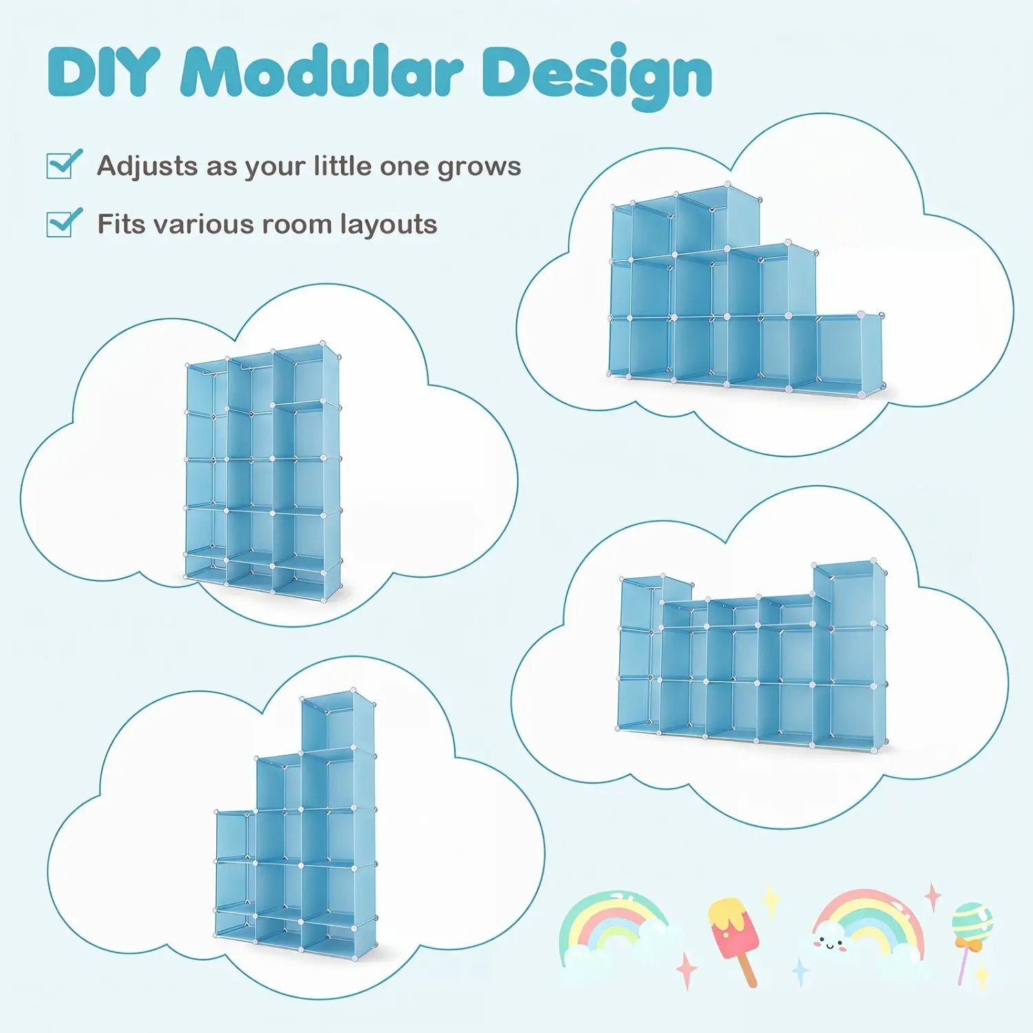 13-Cube Modular Kids Wardrobe with Hanging Rod and Shelves by DirectDeals