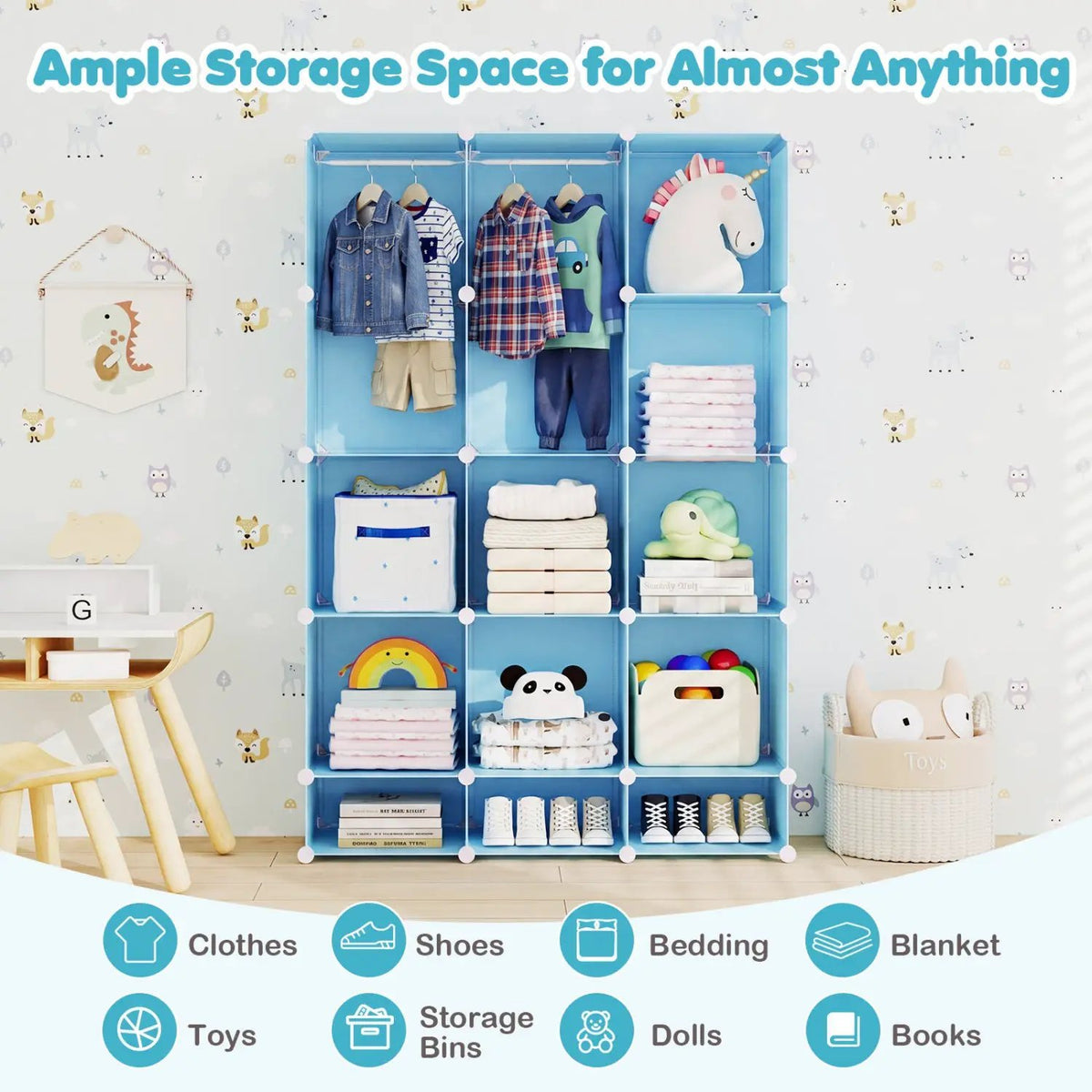 13-Cube Modular Kids Wardrobe with Hanging Rod and Shelves, photo 8 of 24