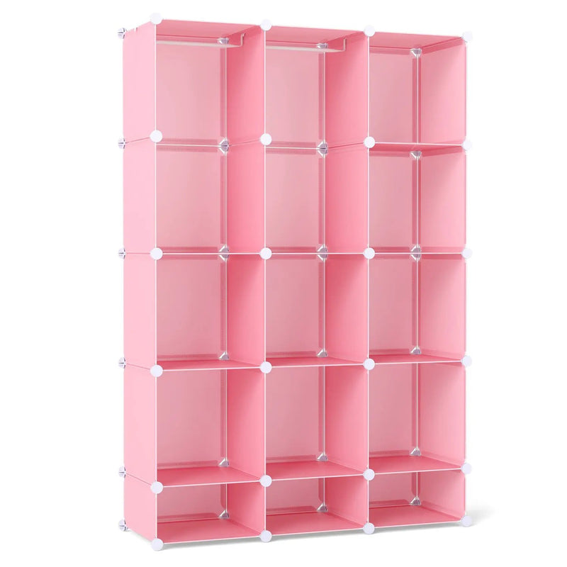 13-Cube Modular Kids Wardrobe with Hanging Rod and Shelves by DirectDeals