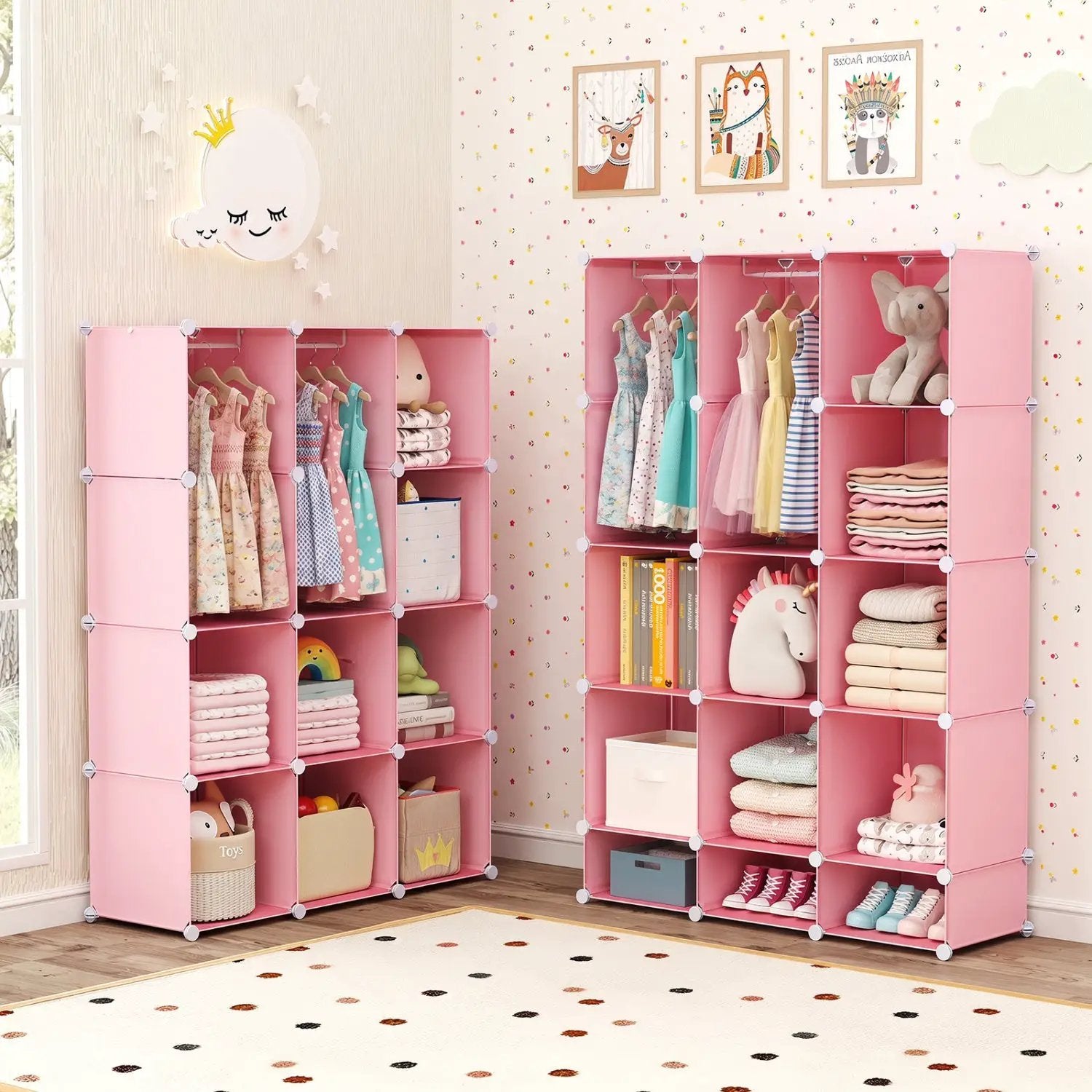 13-Cube Modular Kids Wardrobe with Hanging Rod and Shelves by DirectDeals