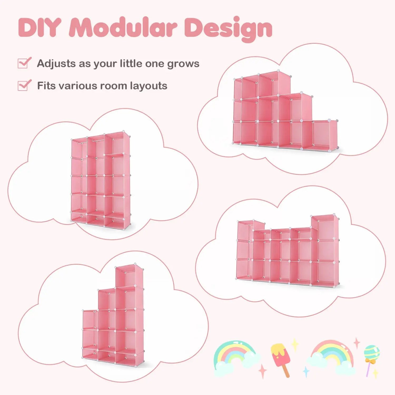 13-Cube Modular Kids Wardrobe with Hanging Rod and Shelves by DirectDeals