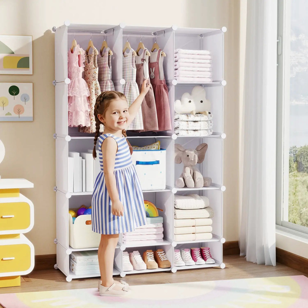 13-Cube Modular Kids Wardrobe with Hanging Rod and Shelves, photo 17 of 24