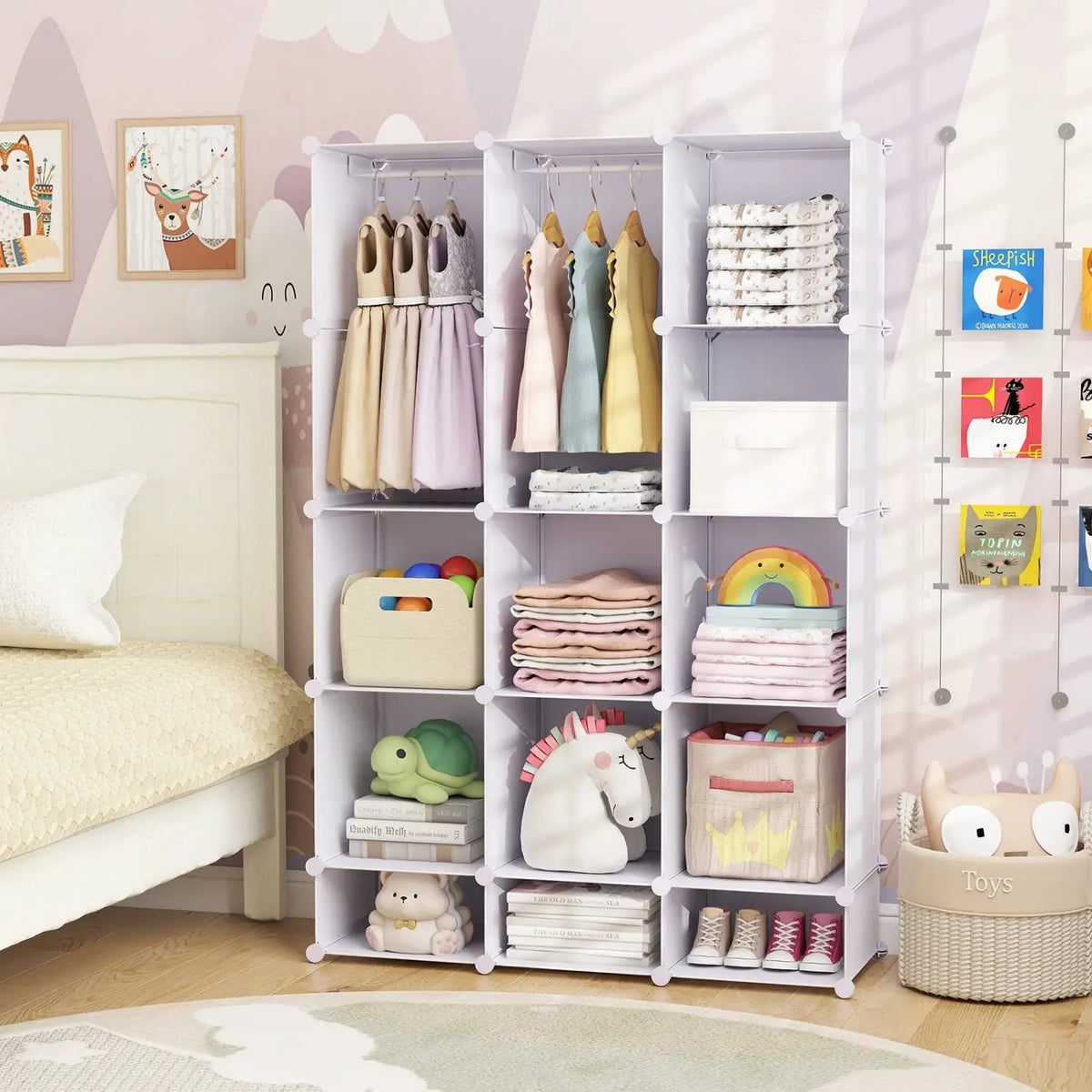 13-Cube Modular Kids Wardrobe with Hanging Rod and Shelves, photo 18 of 24