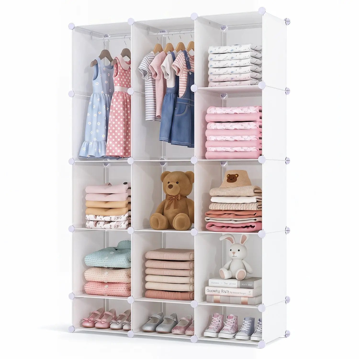 13-Cube Modular Kids Wardrobe with Hanging Rod and Shelves by DirectDeals