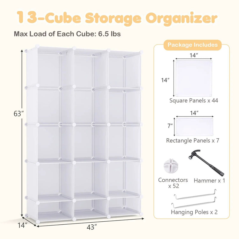 13-Cube Modular Kids Wardrobe with Hanging Rod and Shelves by DirectDeals