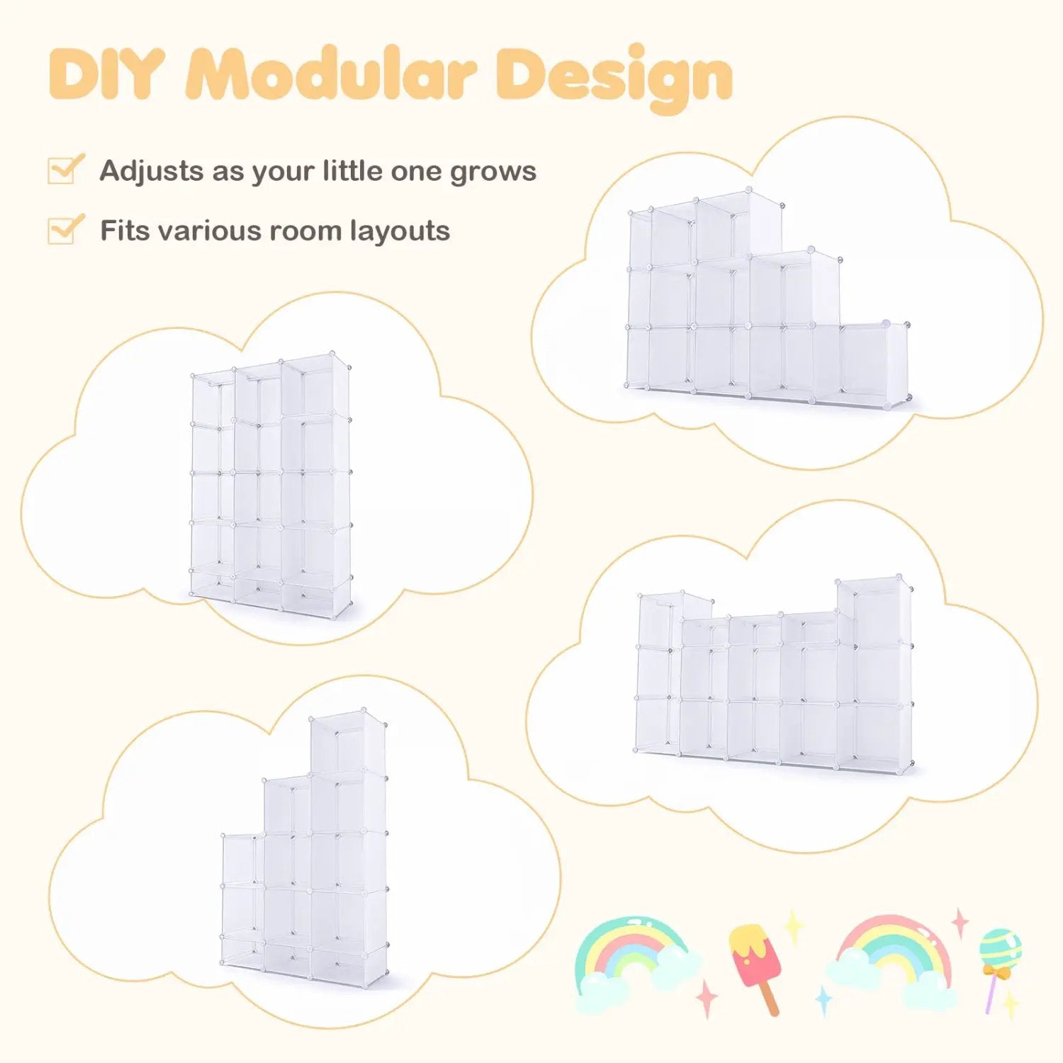 13-Cube Modular Kids Wardrobe with Hanging Rod and Shelves by DirectDeals
