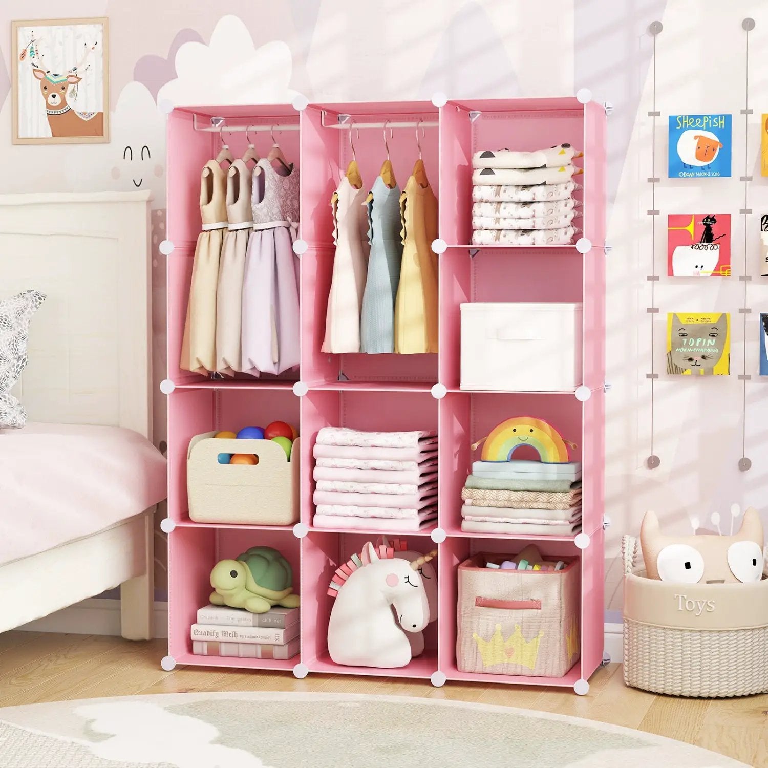 Modular Kids Wardrobe with 10 Cubes & Hanging Rod by DirectDeals