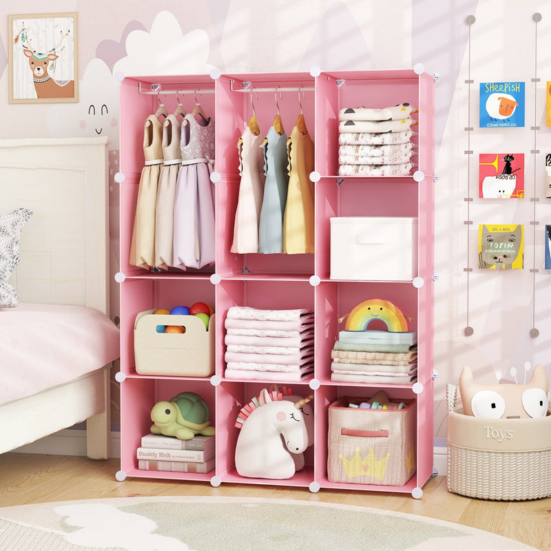 Modular Kids Wardrobe with 10 Cubes & Hanging Rod by DirectDeals
