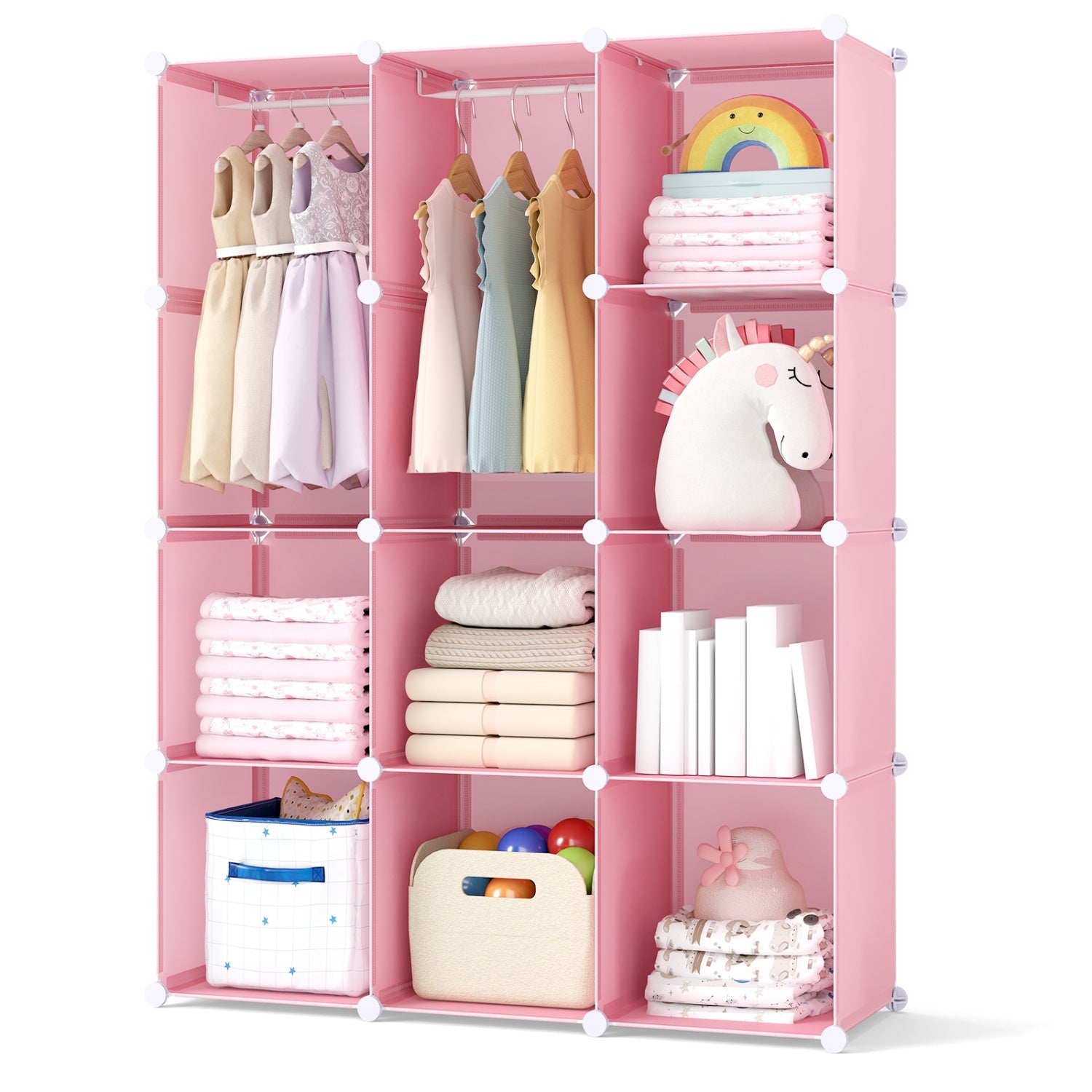 Modular Kids Wardrobe with 10 Cubes & Hanging Rod by DirectDeals