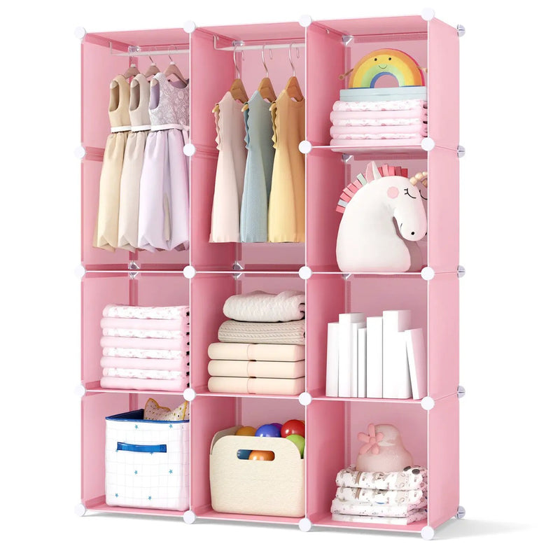 Modular Kids Wardrobe with 10 Cubes & Hanging Rod by DirectDeals