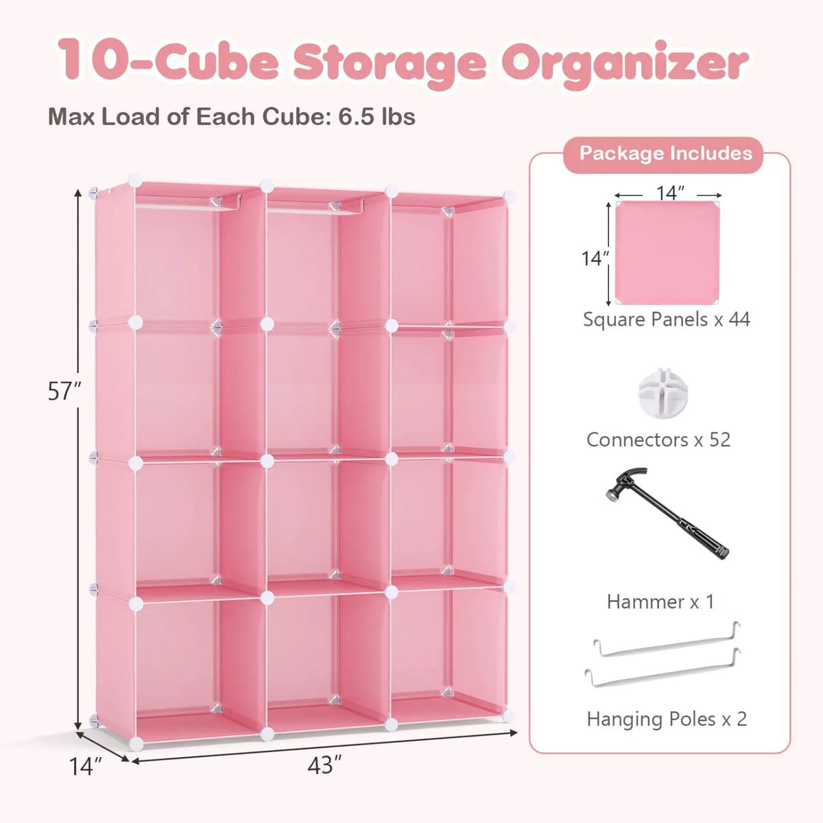 Modular Kids Wardrobe with 10 Cubes & Hanging Rod, photo 5 of 24