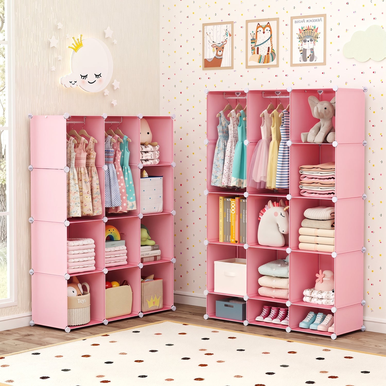 Modular Kids Wardrobe with 10 Cubes & Hanging Rod by DirectDeals