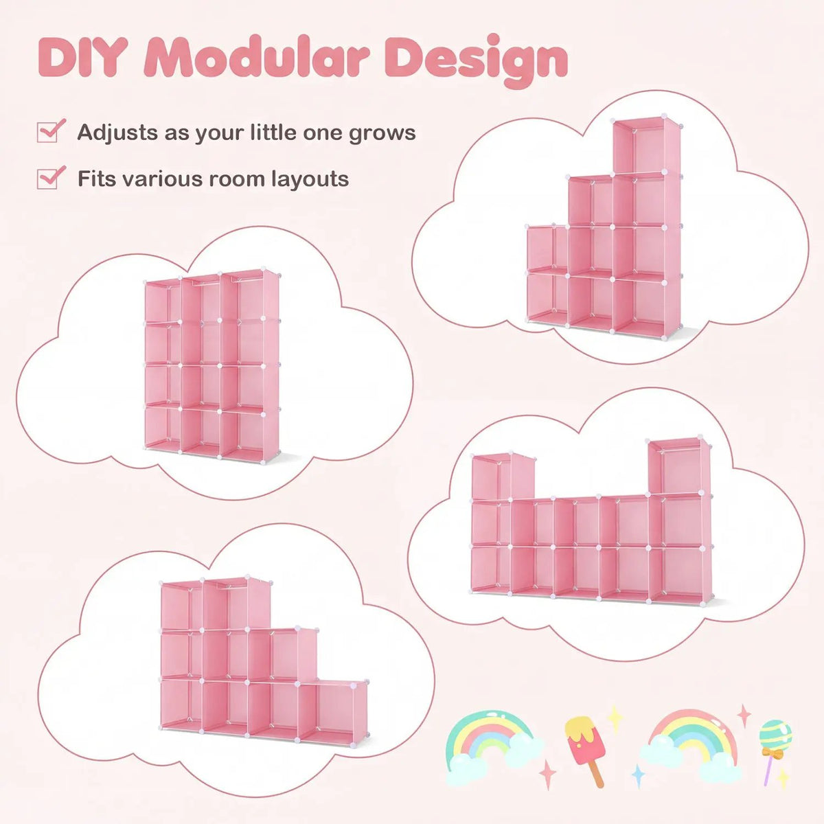 Modular Kids Wardrobe with 10 Cubes & Hanging Rod, photo 7 of 24