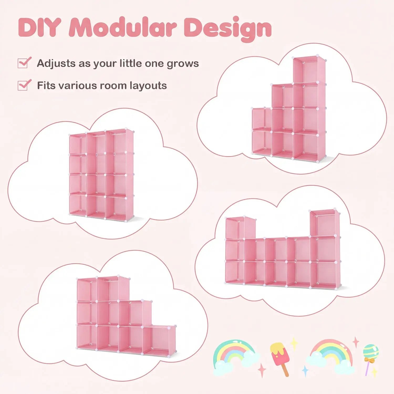 Modular Kids Wardrobe with 10 Cubes & Hanging Rod by DirectDeals