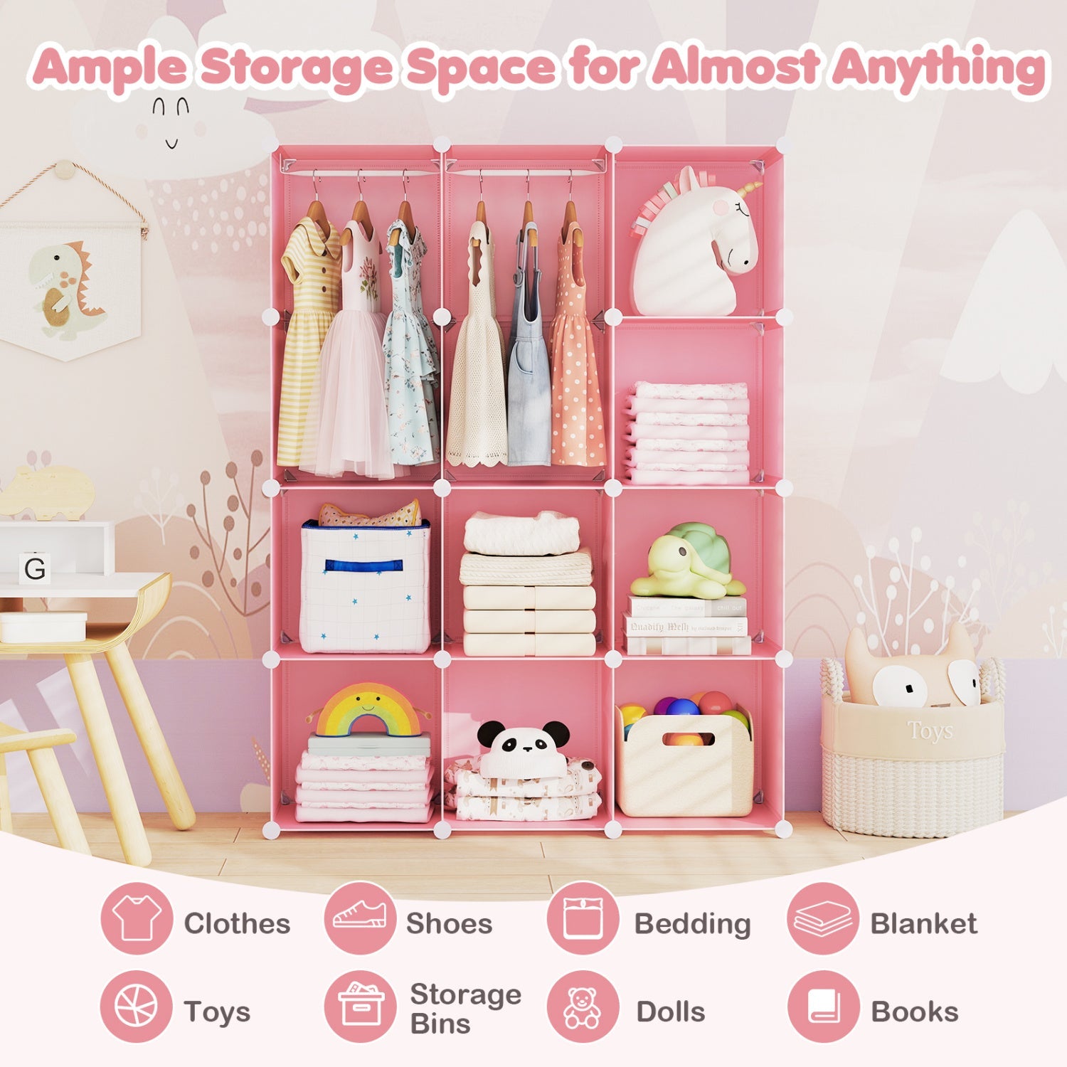 Modular Kids Wardrobe with 10 Cubes & Hanging Rod by DirectDeals