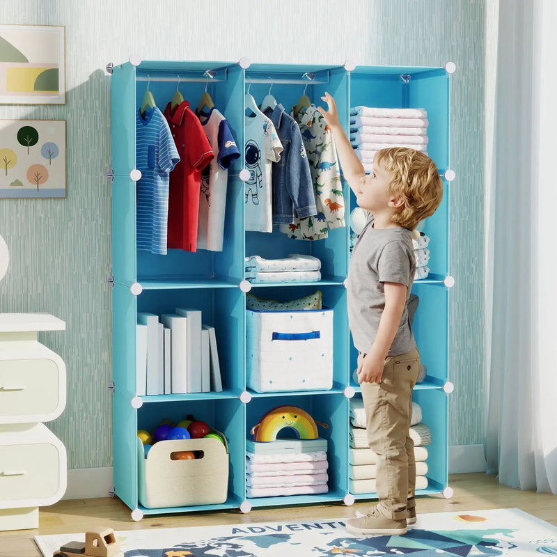 Modular Kids Wardrobe with 10 Cubes & Hanging Rod by DirectDeals