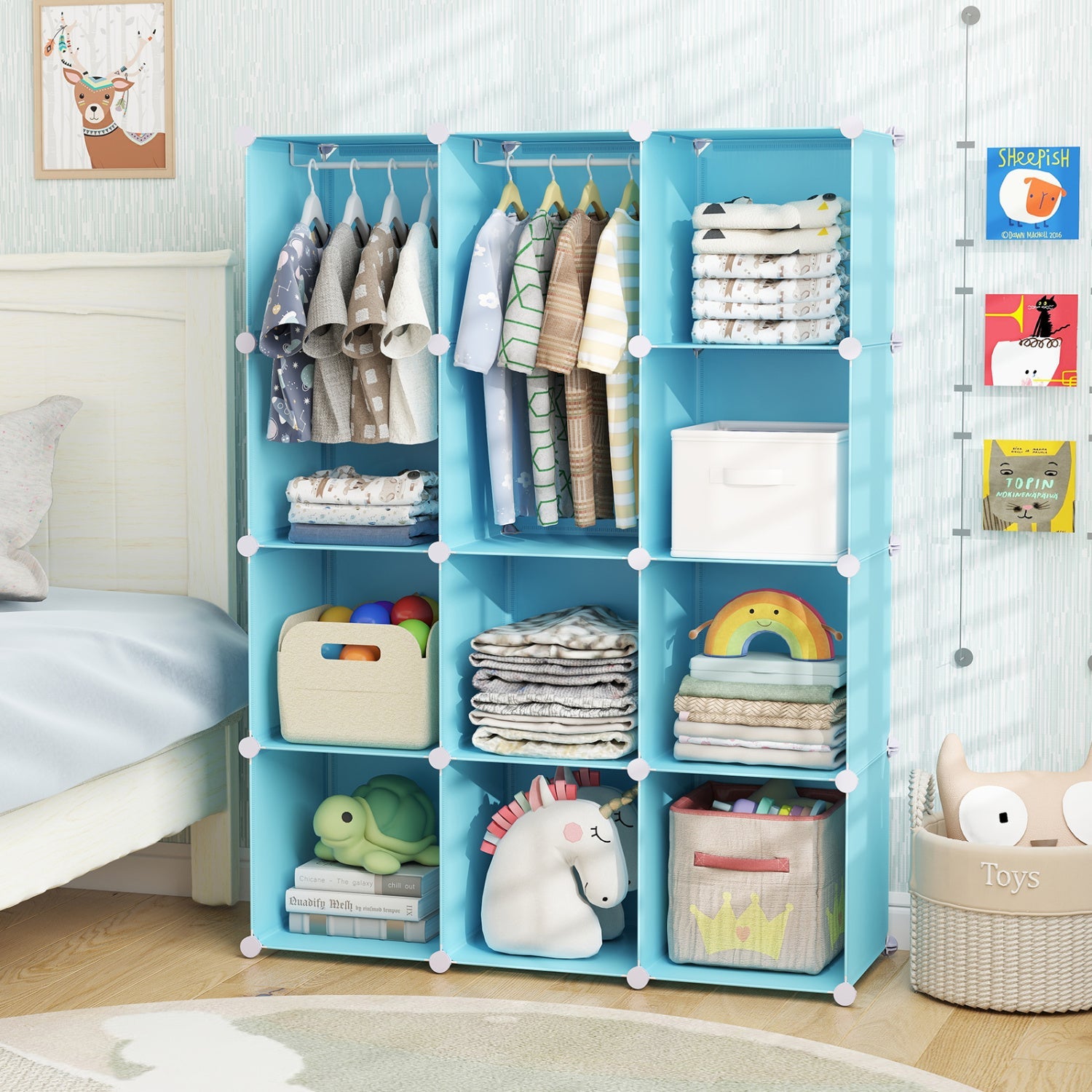 Modular Kids Wardrobe with 10 Cubes & Hanging Rod by DirectDeals