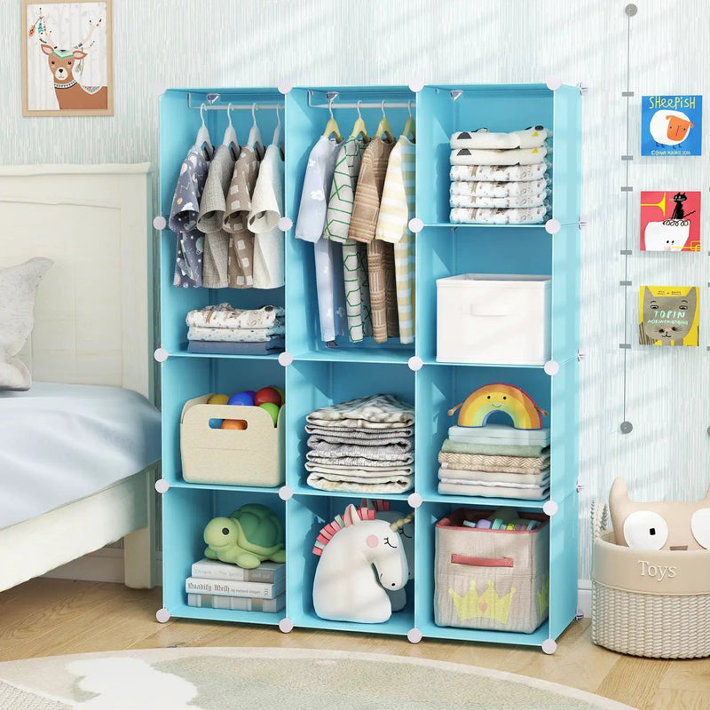 Modular Kids Wardrobe with 10 Cubes & Hanging Rod by DirectDeals