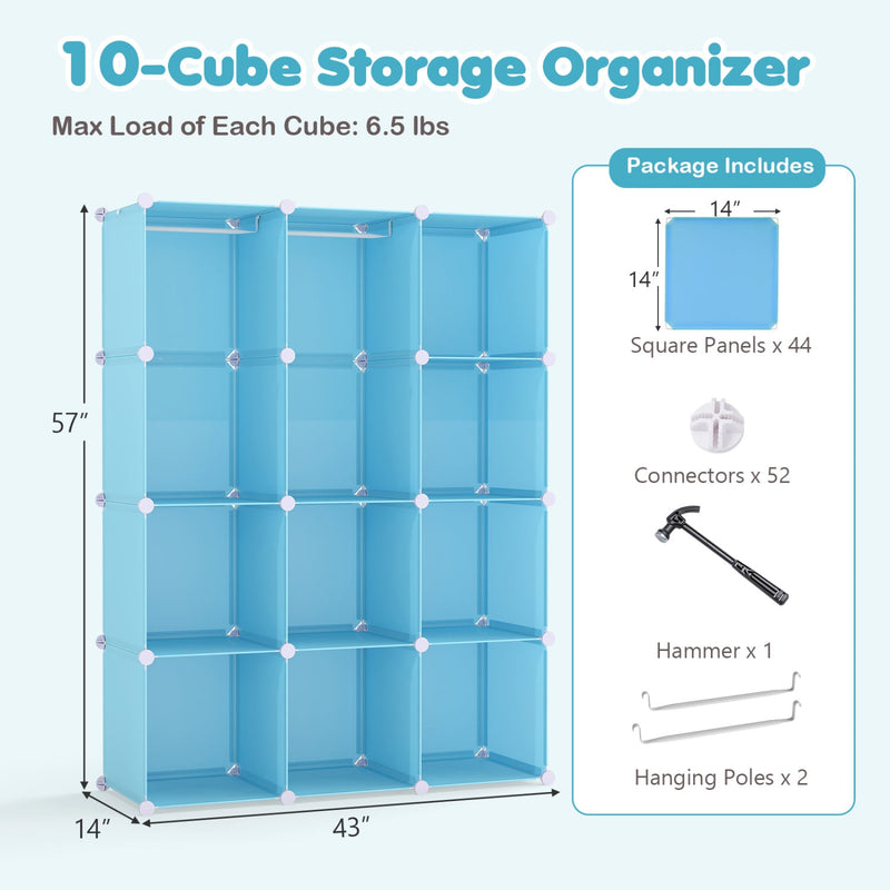 Modular Kids Wardrobe with 10 Cubes & Hanging Rod by DirectDeals