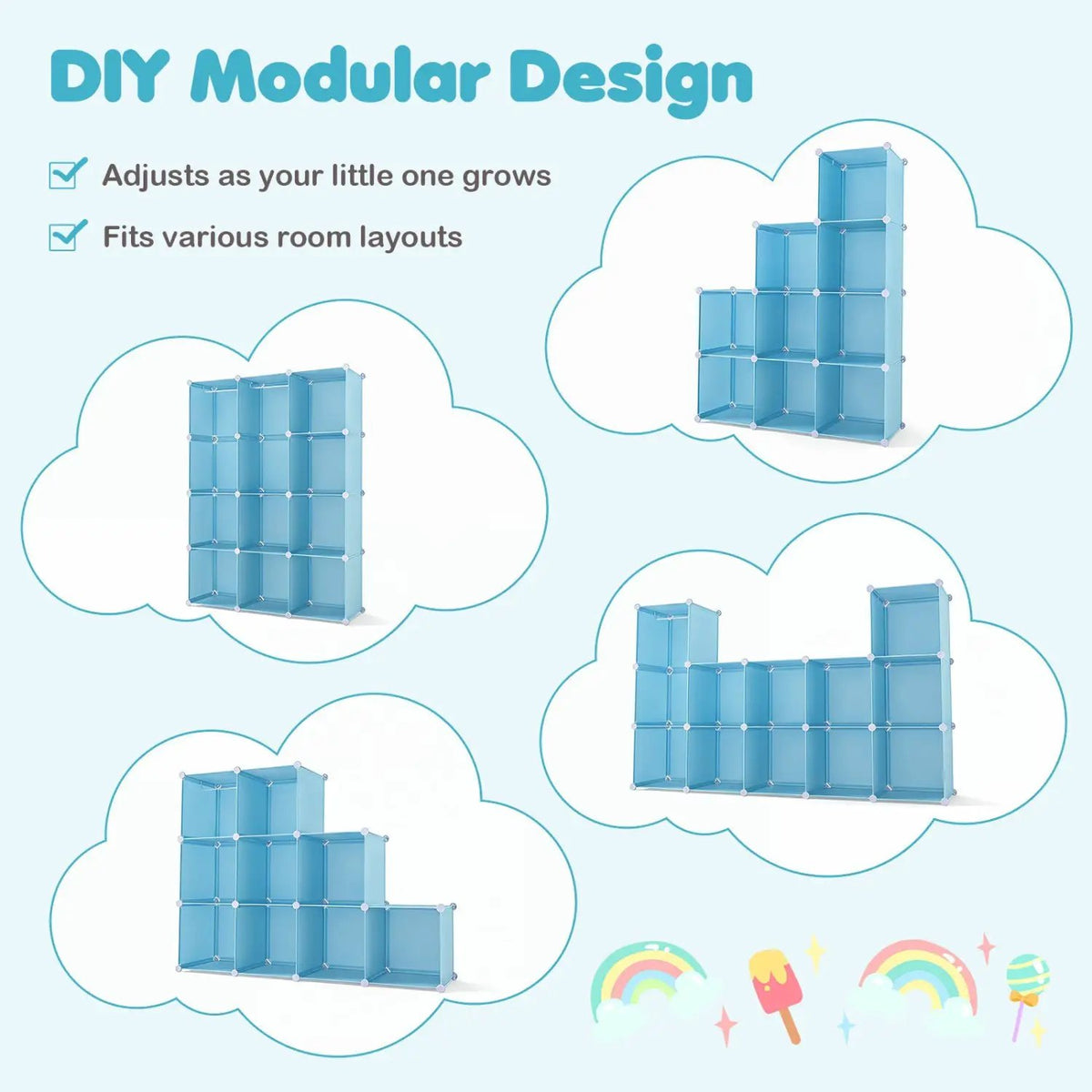 Modular Kids Wardrobe with 10 Cubes & Hanging Rod, photo 15 of 24