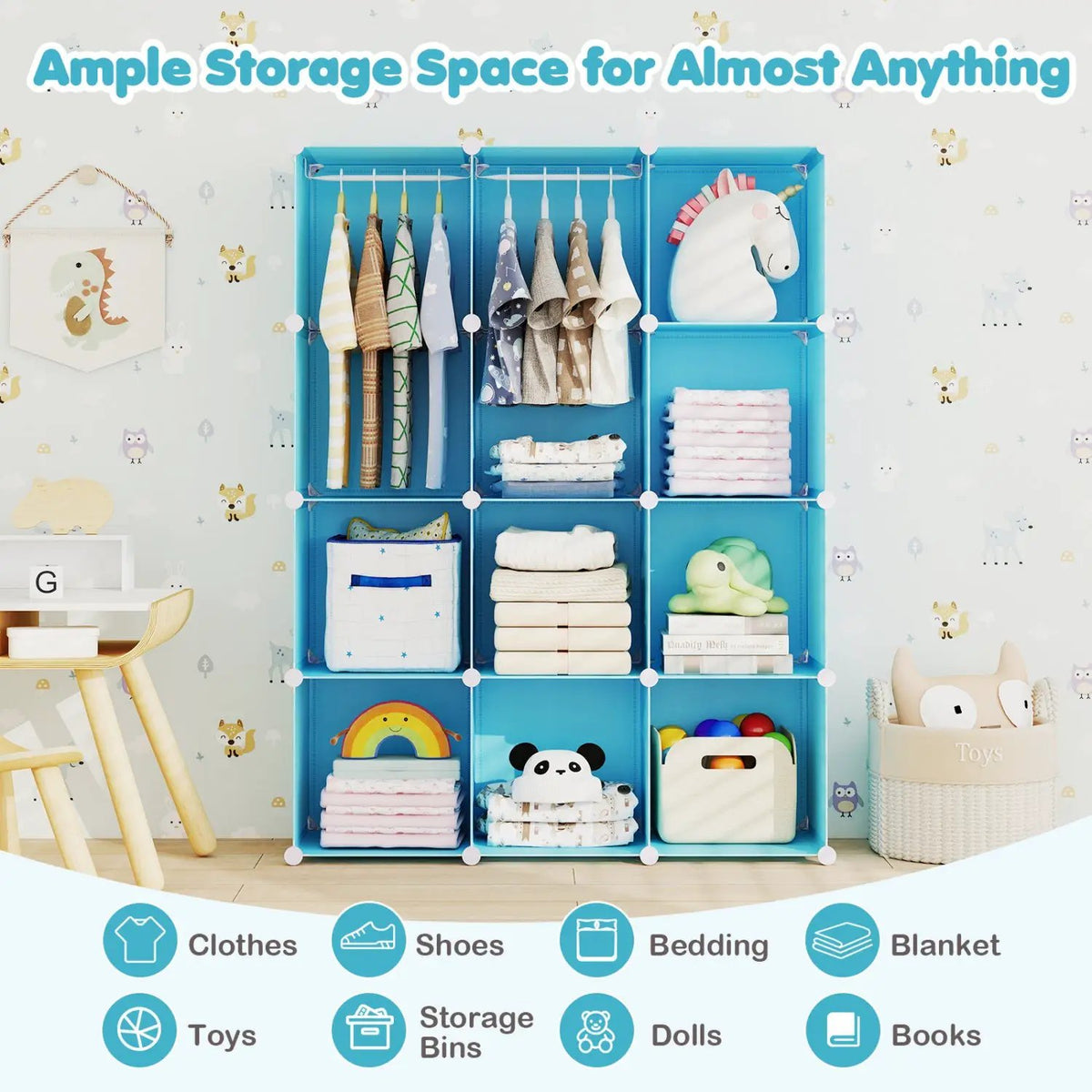 Modular Kids Wardrobe with 10 Cubes & Hanging Rod, photo 16 of 24