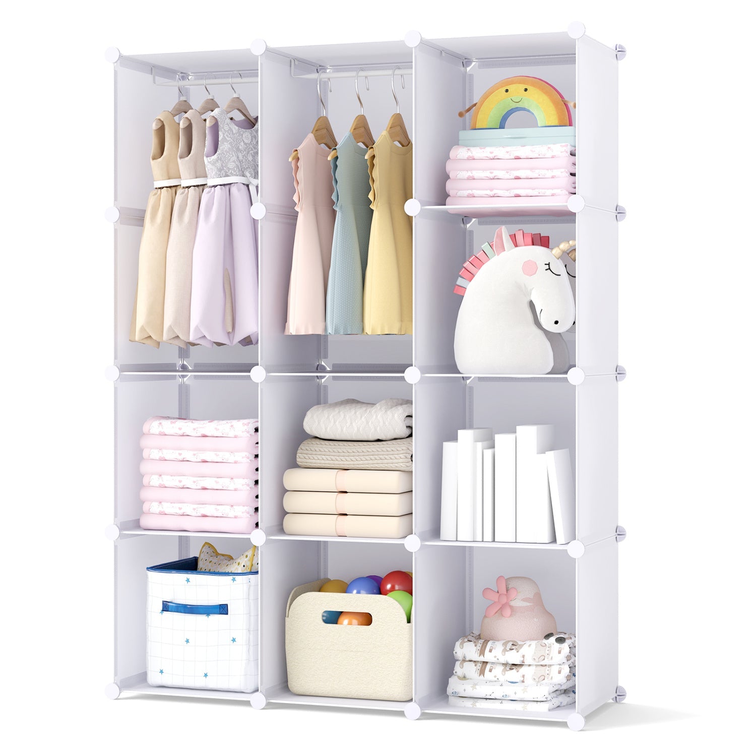 Modular Kids Wardrobe with 10 Cubes & Hanging Rod by DirectDeals
