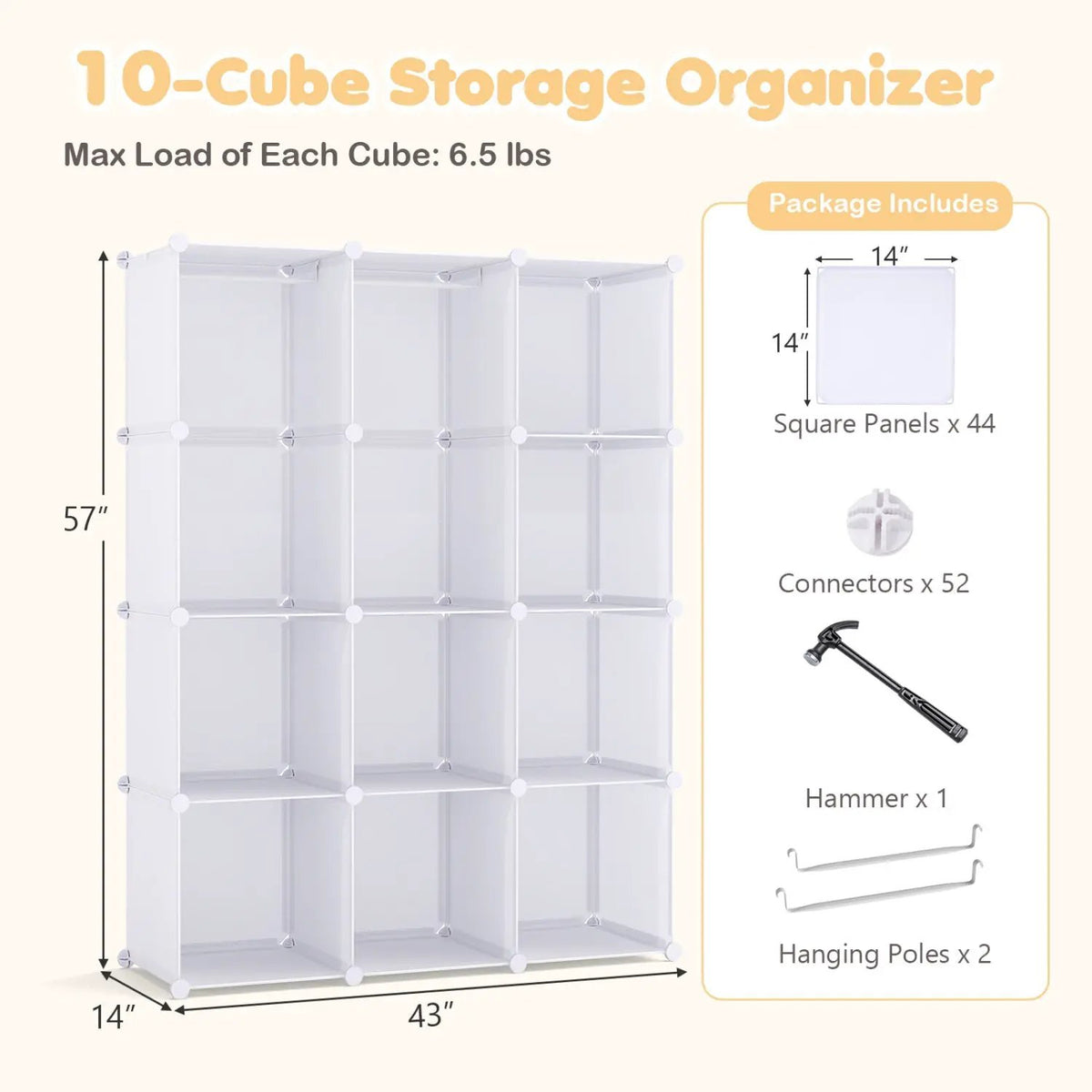 Modular Kids Wardrobe with 10 Cubes & Hanging Rod, photo 21 of 24