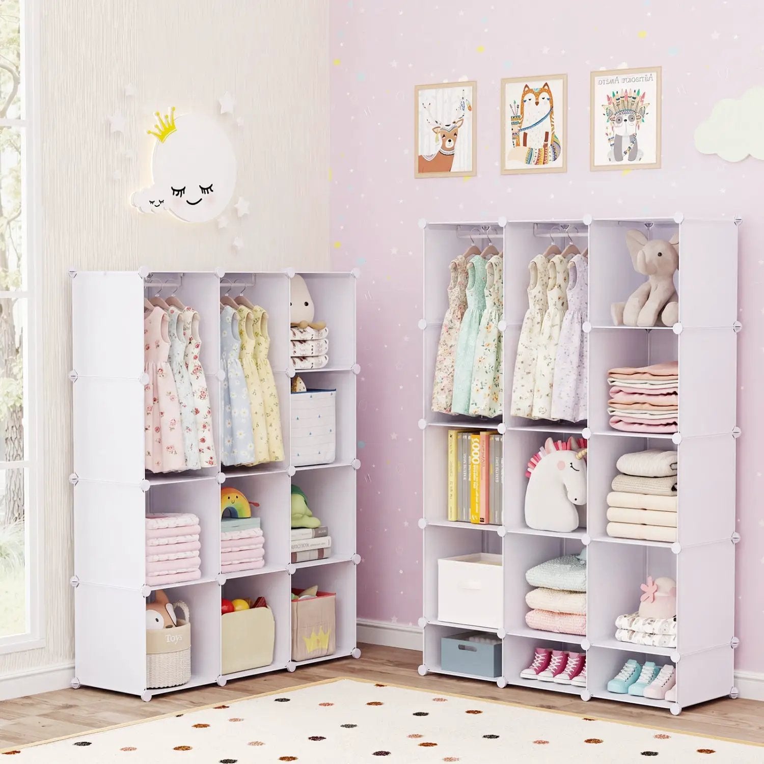 Modular Kids Wardrobe with 10 Cubes & Hanging Rod by DirectDeals